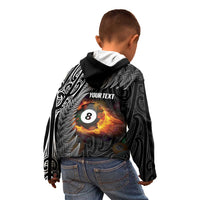 Personalised New Zealand Billiards Kid Hoodie Maori Fern On Fire 8 Ball - Polynesian Pride