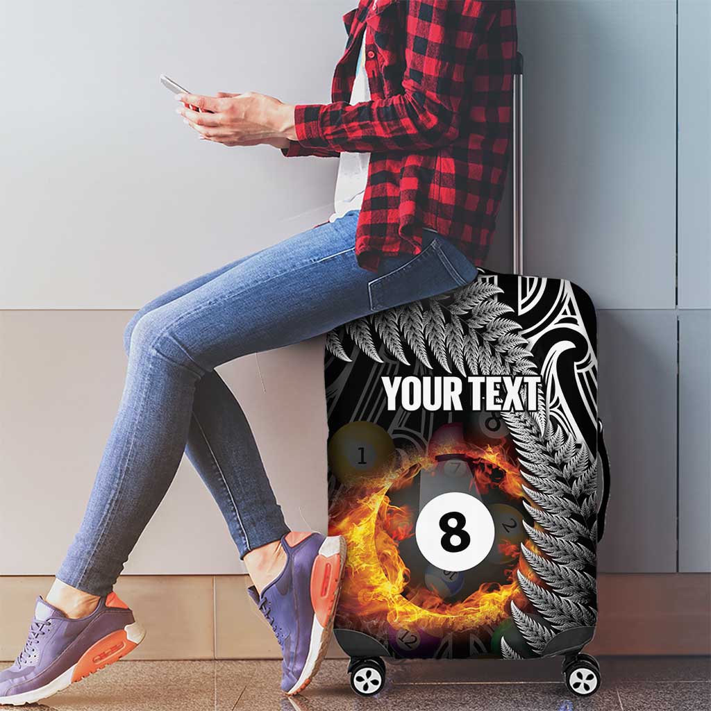 Personalised New Zealand Billiards Luggage Cover Maori Fern On Fire 8 Ball - Polynesian Pride