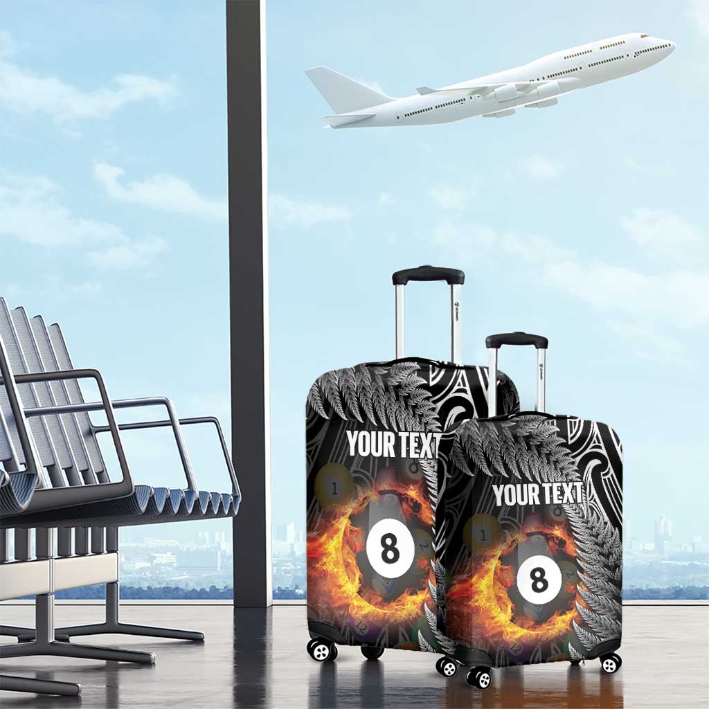 Personalised New Zealand Billiards Luggage Cover Maori Fern On Fire 8 Ball - Polynesian Pride