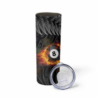 Personalised New Zealand Billiards Skinny Tumbler Maori Fern On Fire 8 Ball LT14 - Polynesian Pride