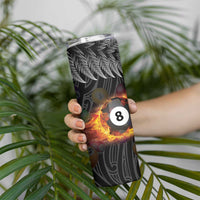 Personalised New Zealand Billiards Skinny Tumbler Maori Fern On Fire 8 Ball LT14 - Polynesian Pride