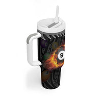 Personalised New Zealand Billiards Tumbler With Handle Maori Fern On Fire 8 Ball - Polynesian Pride