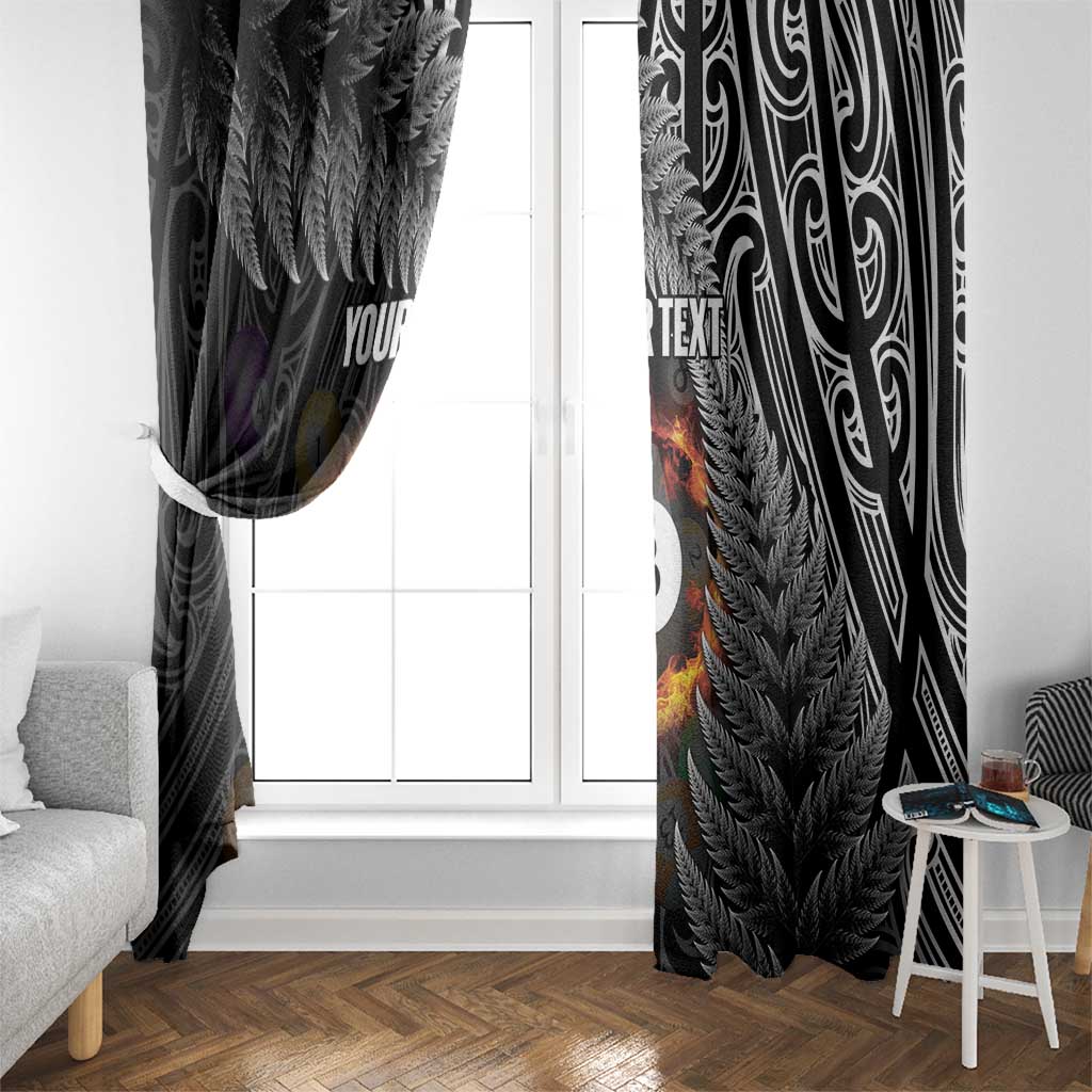 Personalised New Zealand Billiards Window Curtain Maori Fern On Fire 8 Ball - Polynesian Pride