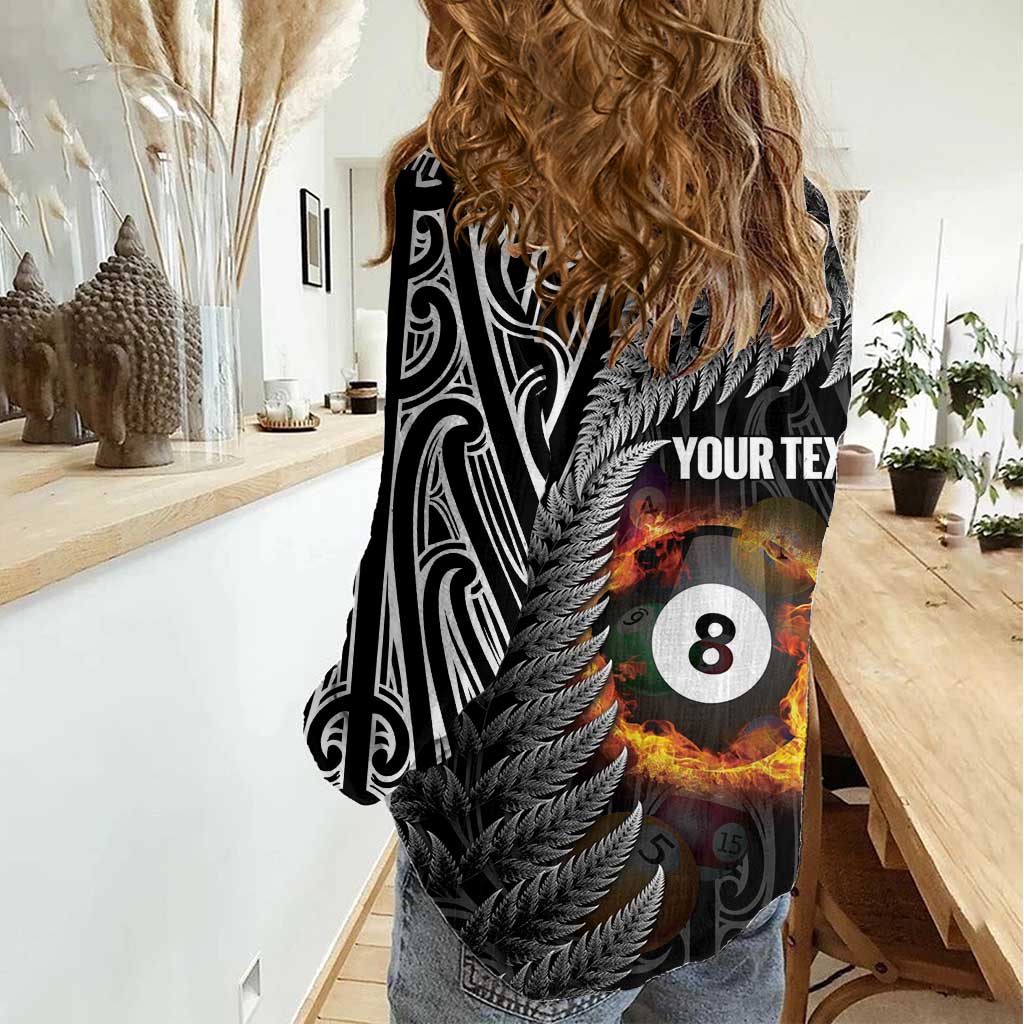 Personalised New Zealand Billiards Women Casual Shirt Maori Fern On Fire 8 Ball LT14 - Polynesian Pride