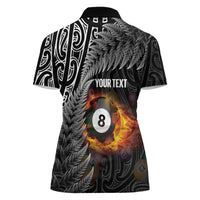 Personalised New Zealand Billiards Women Polo Shirt Maori Fern On Fire 8 Ball LT14 - Polynesian Pride