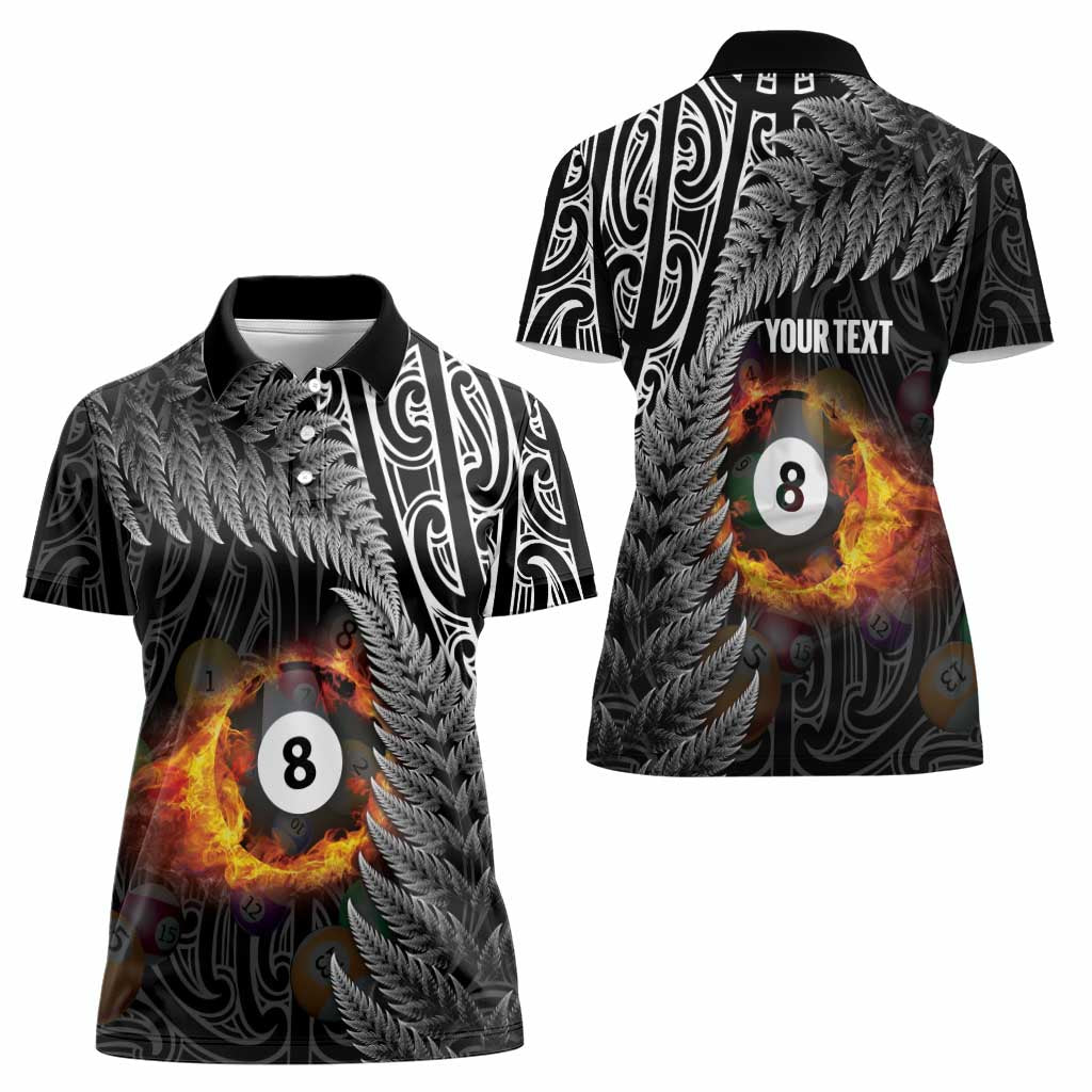 Personalised New Zealand Billiards Women Polo Shirt Maori Fern On Fire 8 Ball LT14 - Polynesian Pride