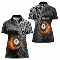 Personalised New Zealand Billiards Women Polo Shirt Maori Fern On Fire 8 Ball LT14 - Polynesian Pride