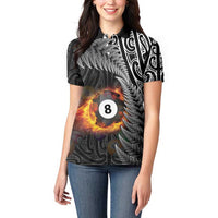 Personalised New Zealand Billiards Women Polo Shirt Maori Fern On Fire 8 Ball LT14 - Polynesian Pride
