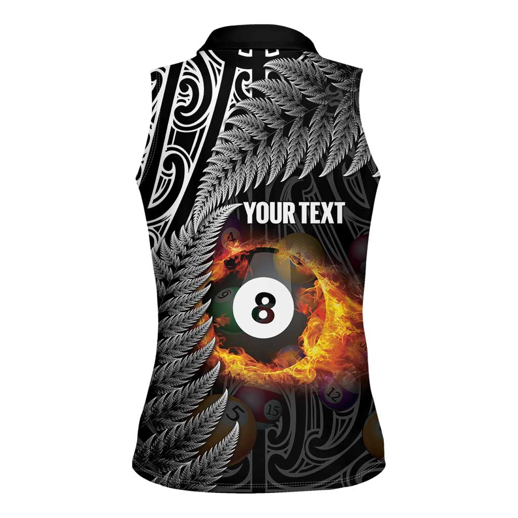 Personalised New Zealand Billiards Women Sleeveless Polo Shirt Maori Fern On Fire 8 Ball LT14 - Polynesian Pride