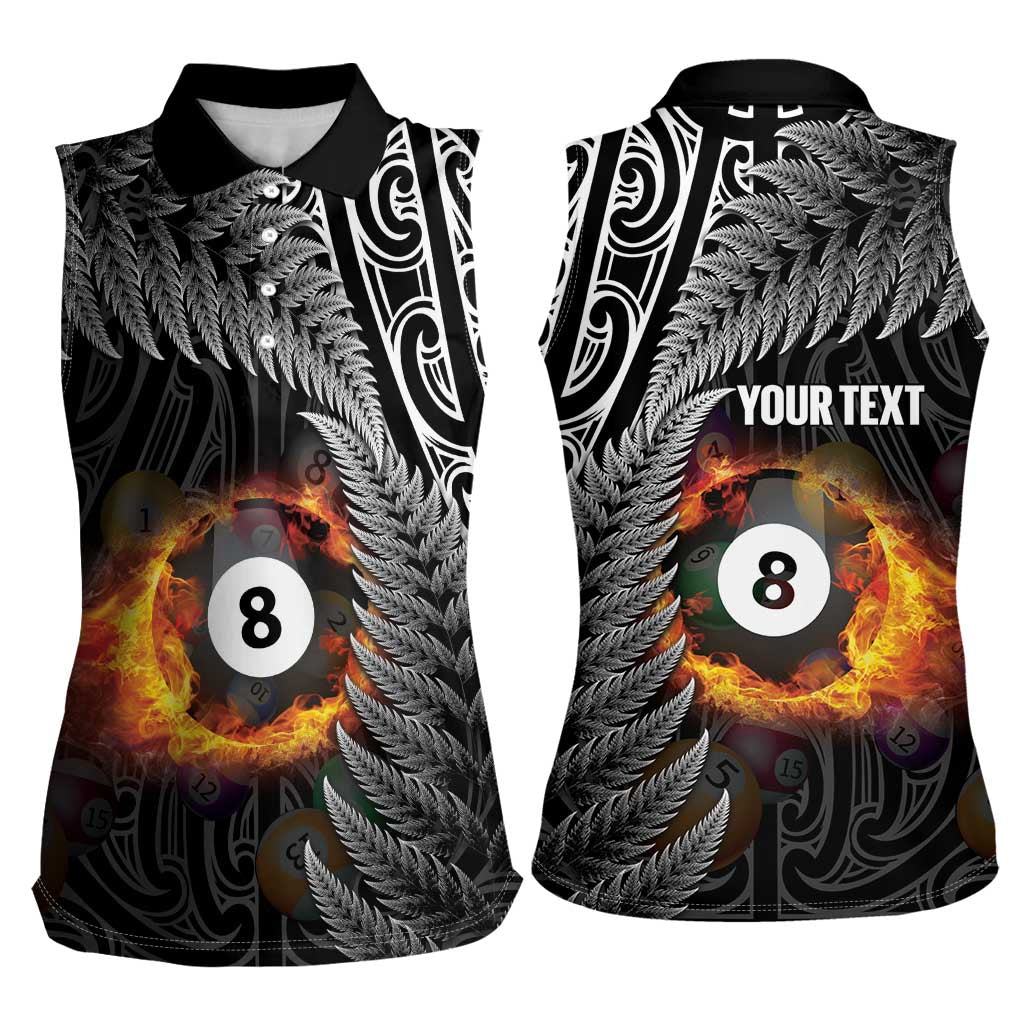 Personalised New Zealand Billiards Women Sleeveless Polo Shirt Maori Fern On Fire 8 Ball LT14 - Polynesian Pride