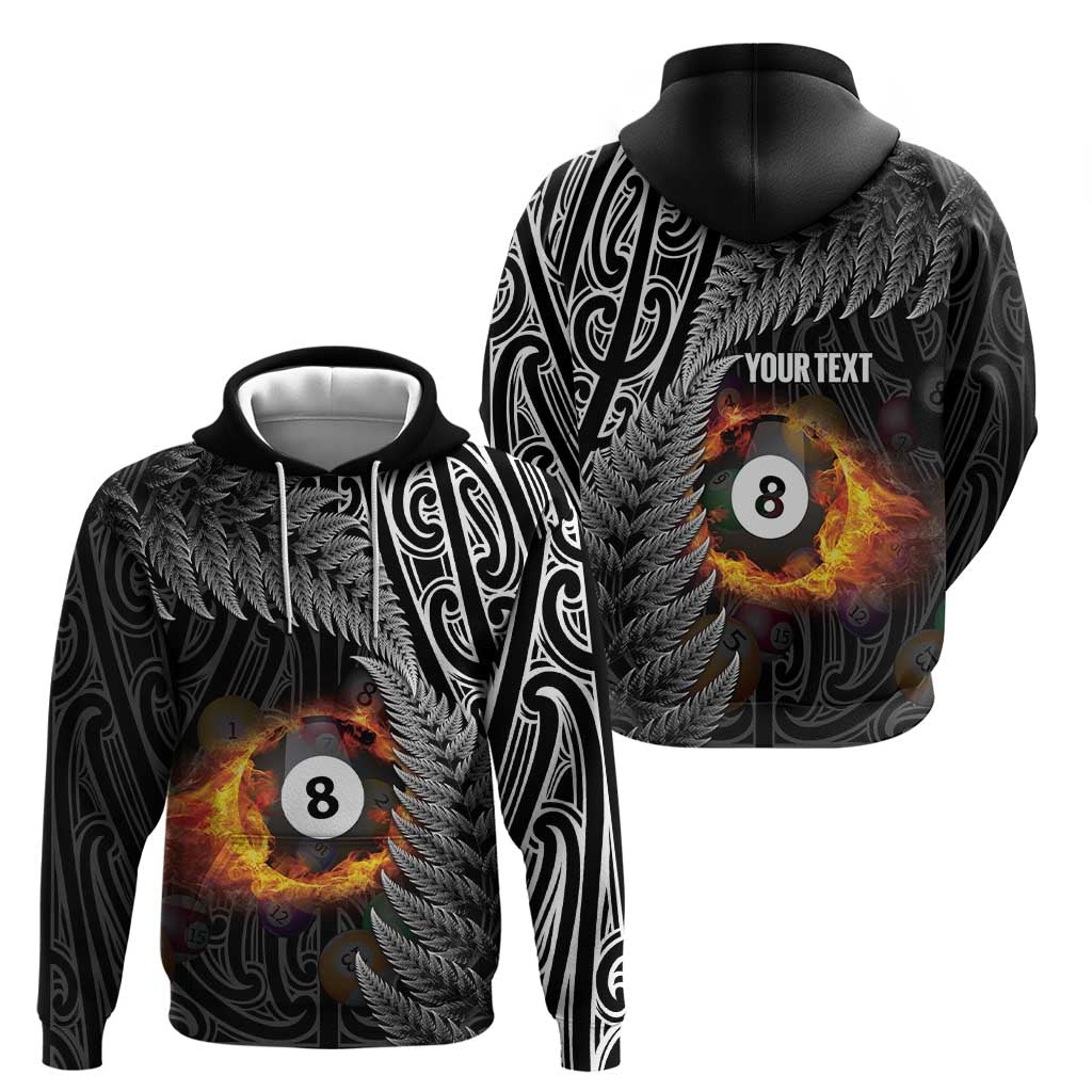 Personalised New Zealand Billiards Zip Hoodie Maori Fern On Fire 8 Ball - Polynesian Pride