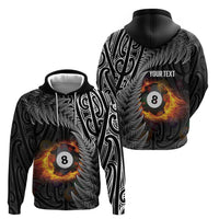 Personalised New Zealand Billiards Zip Hoodie Maori Fern On Fire 8 Ball - Polynesian Pride