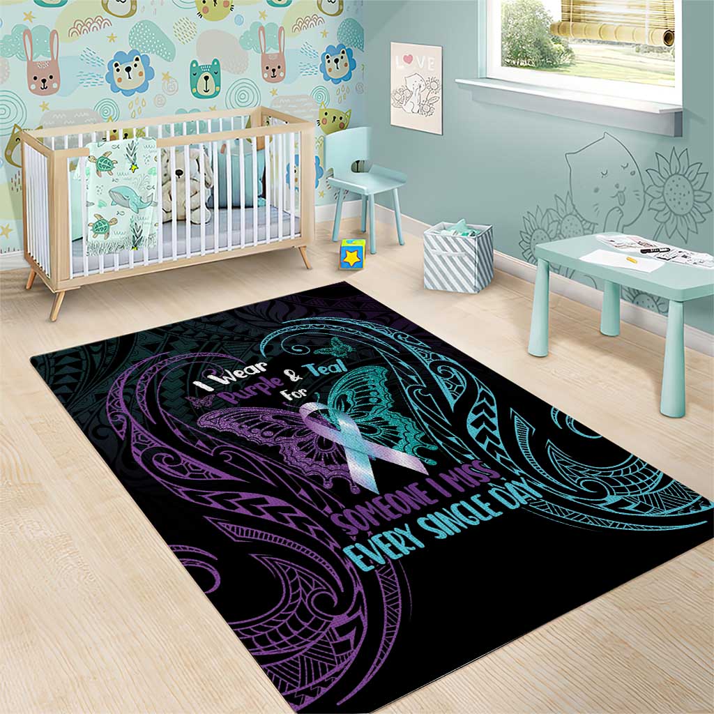 Suicide Awareness Memorial Area Rug I Wear Purple and Teal For Someone I Miss - Polynesian Pride