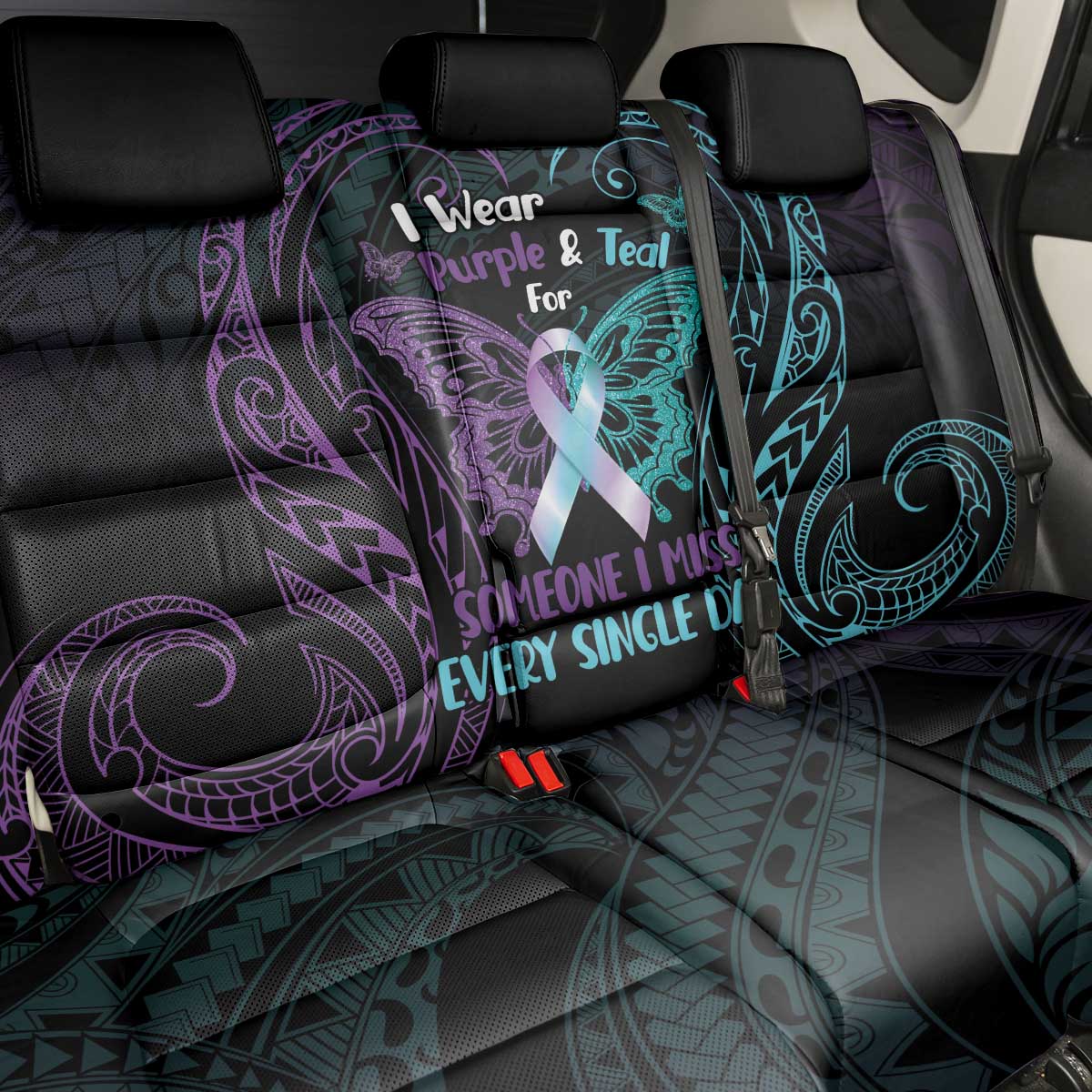 Suicide Awareness Memorial Back Car Seat Cover I Wear Purple and Teal For Someone I Miss - Polynesian Pride
