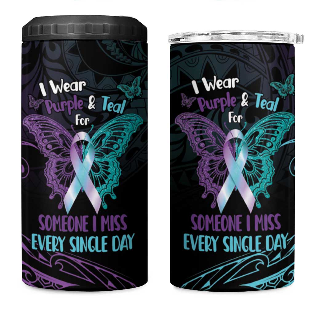Suicide Awareness Memorial 4 in 1 Can Cooler Tumbler I Wear Purple and Teal For Someone I Miss LT14 One Size: 16 oz Black - Polynesian Pride