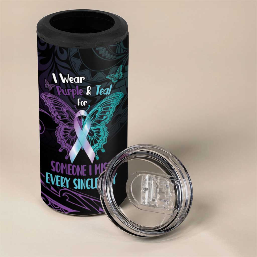 Suicide Awareness Memorial 4 in 1 Can Cooler Tumbler I Wear Purple and Teal For Someone I Miss LT14 - Polynesian Pride