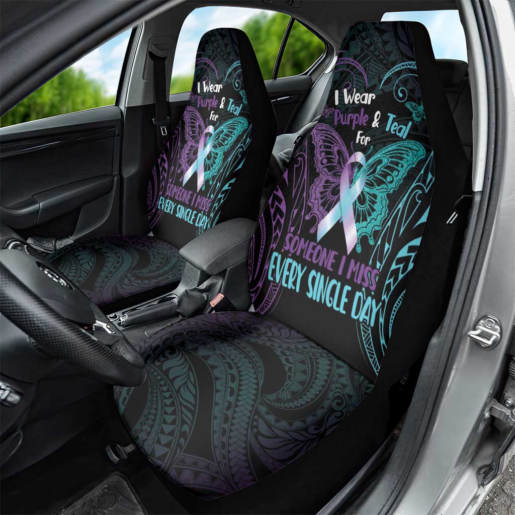 Suicide Awareness Memorial Car Seat Cover I Wear Purple and Teal For Someone I Miss - Polynesian Pride