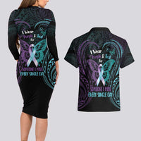 Suicide Awareness Memorial Couples Matching Long Sleeve Bodycon Dress and Hawaiian Shirt I Wear Purple and Teal For Someone I Miss LT14 - Polynesian Pride