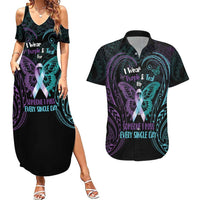 Suicide Awareness Memorial Couples Matching Summer Maxi Dress and Hawaiian Shirt I Wear Purple and Teal For Someone I Miss LT14 Black - Polynesian Pride