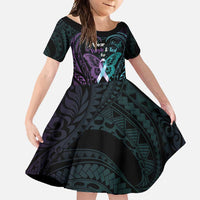 Suicide Awareness Memorial Family Matching Long Sleeve Bodycon Dress and Hawaiian Shirt I Wear Purple and Teal For Someone I Miss LT14 Daughter's Dress Black - Polynesian Pride