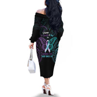 Suicide Awareness Memorial Family Matching Off The Shoulder Long Sleeve Dress and Hawaiian Shirt I Wear Purple and Teal For Someone I Miss LT14 - Polynesian Pride