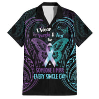 Suicide Awareness Memorial Family Matching Off Shoulder Short Dress and Hawaiian Shirt I Wear Purple and Teal For Someone I Miss LT14 Dad's Shirt - Short Sleeve Black - Polynesian Pride