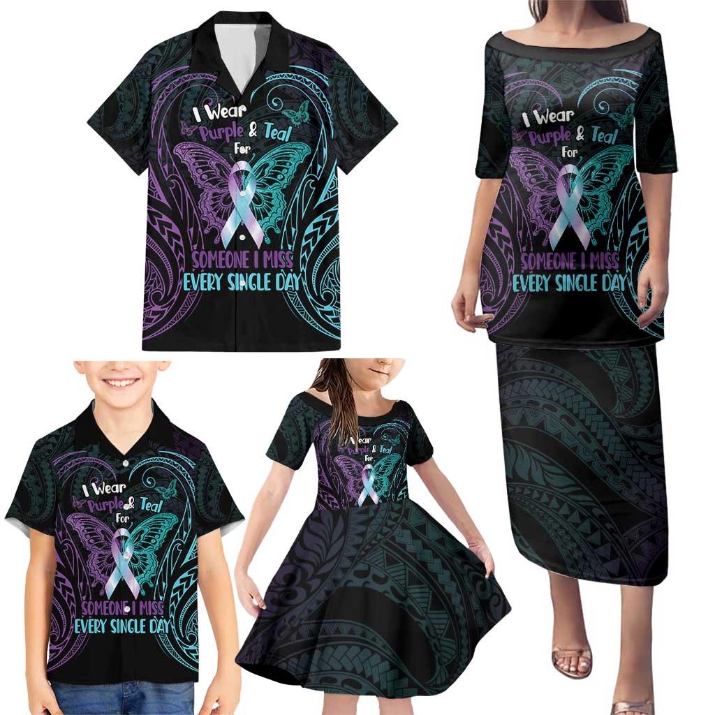 Suicide Awareness Memorial Family Matching Puletasi and Hawaiian Shirt I Wear Purple and Teal For Someone I Miss LT14 - Polynesian Pride