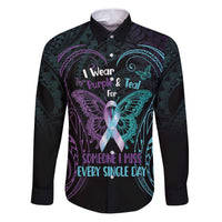 Suicide Awareness Memorial Family Matching Puletasi and Hawaiian Shirt I Wear Purple and Teal For Someone I Miss LT14 Dad's Shirt - Long Sleeve Black - Polynesian Pride