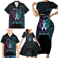 Suicide Awareness Memorial Family Matching Short Sleeve Bodycon Dress and Hawaiian Shirt I Wear Purple and Teal For Someone I Miss LT14 - Polynesian Pride