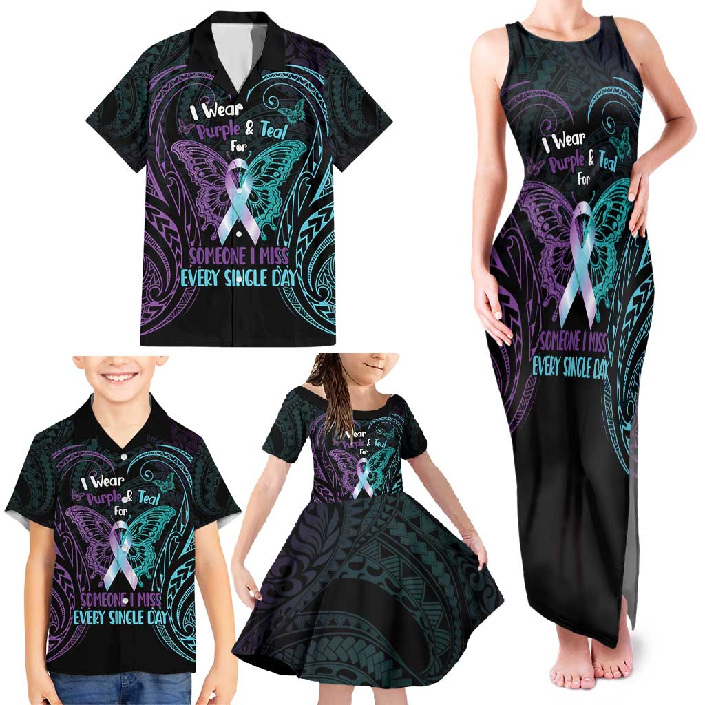 Suicide Awareness Memorial Family Matching Tank Maxi Dress and Hawaiian Shirt I Wear Purple and Teal For Someone I Miss - Polynesian Pride