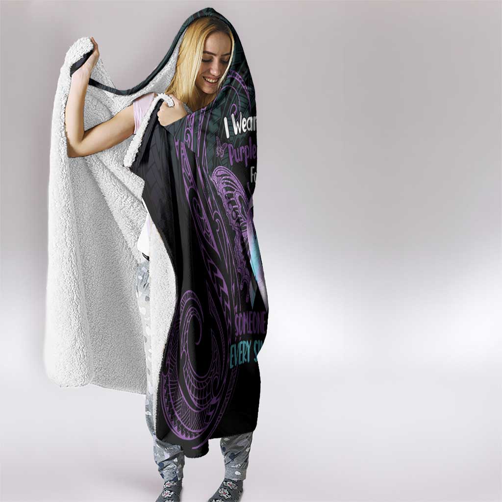 Suicide Awareness Memorial Hooded Blanket I Wear Purple and Teal For Someone I Miss - Polynesian Pride