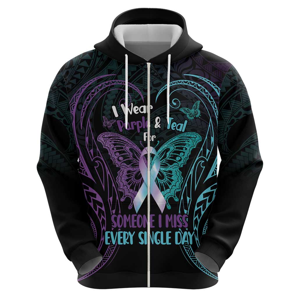 Suicide Awareness Memorial Hoodie I Wear Purple and Teal For Someone I Miss - Polynesian Pride