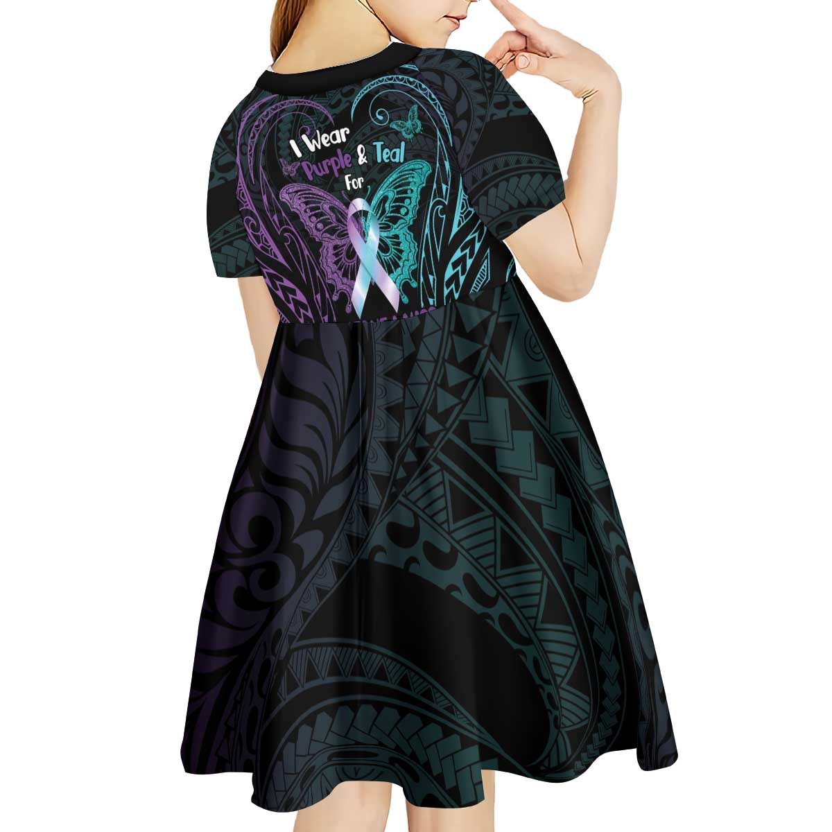 Suicide Awareness Memorial Kid Short Sleeve Dress I Wear Purple and Teal For Someone I Miss LT14 - Polynesian Pride