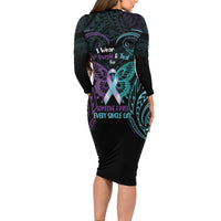 Suicide Awareness Memorial Long Sleeve Bodycon Dress I Wear Purple and Teal For Someone I Miss LT14 - Polynesian Pride