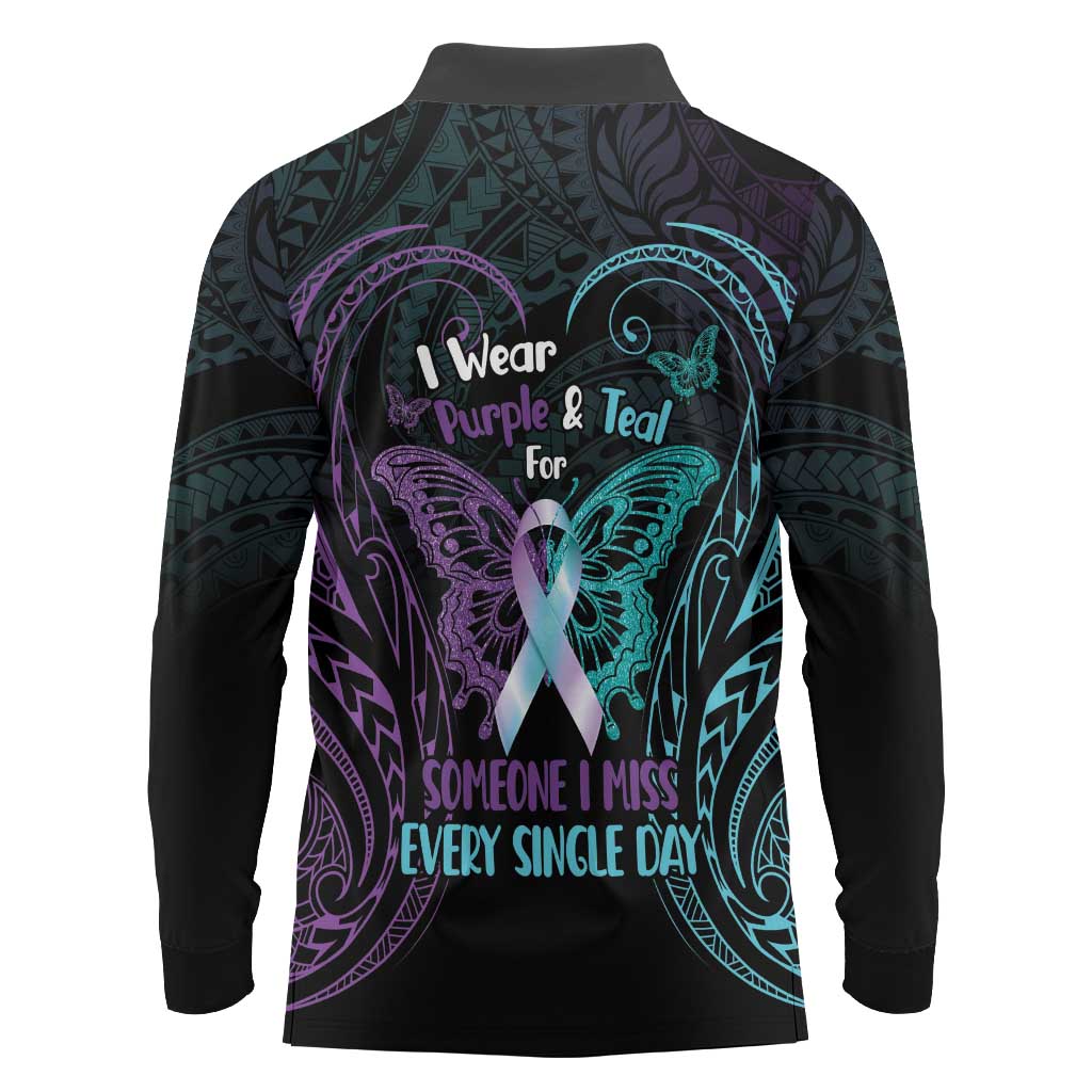 Suicide Awareness Memorial Long Sleeve Polo Shirt I Wear Purple and Teal For Someone I Miss LT14 - Polynesian Pride