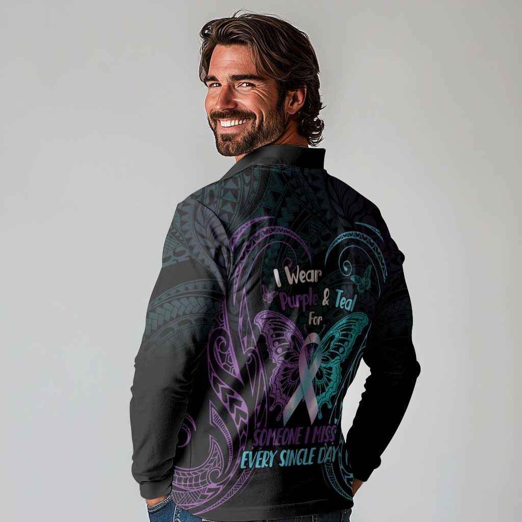 Suicide Awareness Memorial Long Sleeve Polo Shirt I Wear Purple and Teal For Someone I Miss LT14 - Polynesian Pride