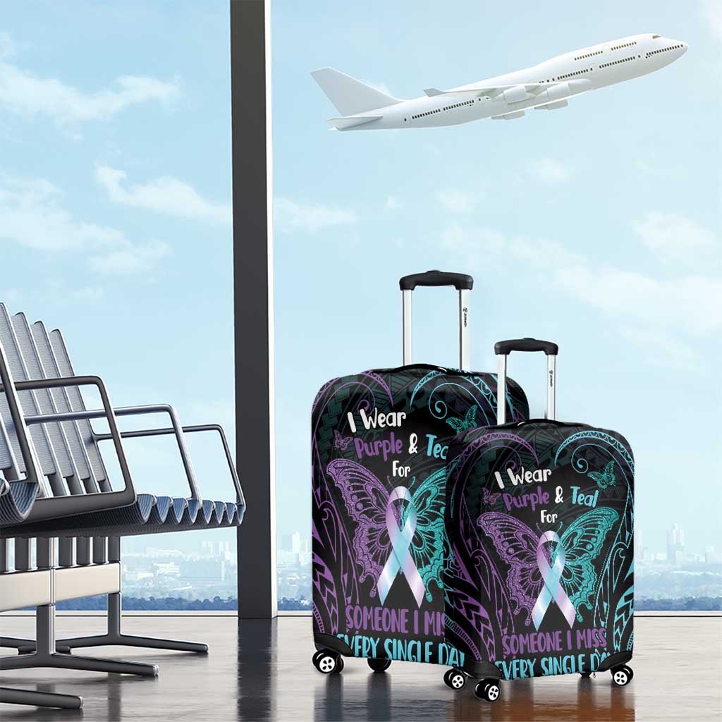 Suicide Awareness Memorial Luggage Cover I Wear Purple and Teal For Someone I Miss - Polynesian Pride