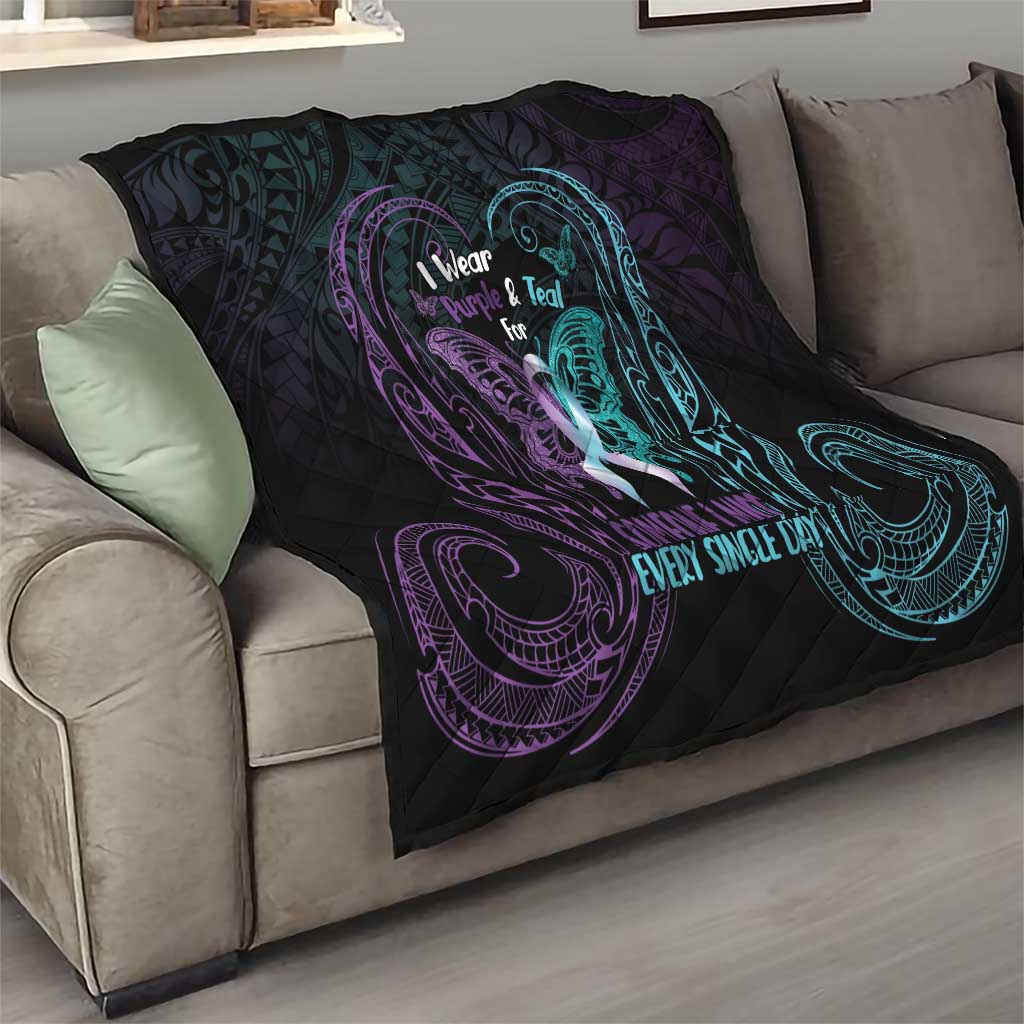 Suicide Awareness Memorial Quilt I Wear Purple and Teal For Someone I Miss - Polynesian Pride
