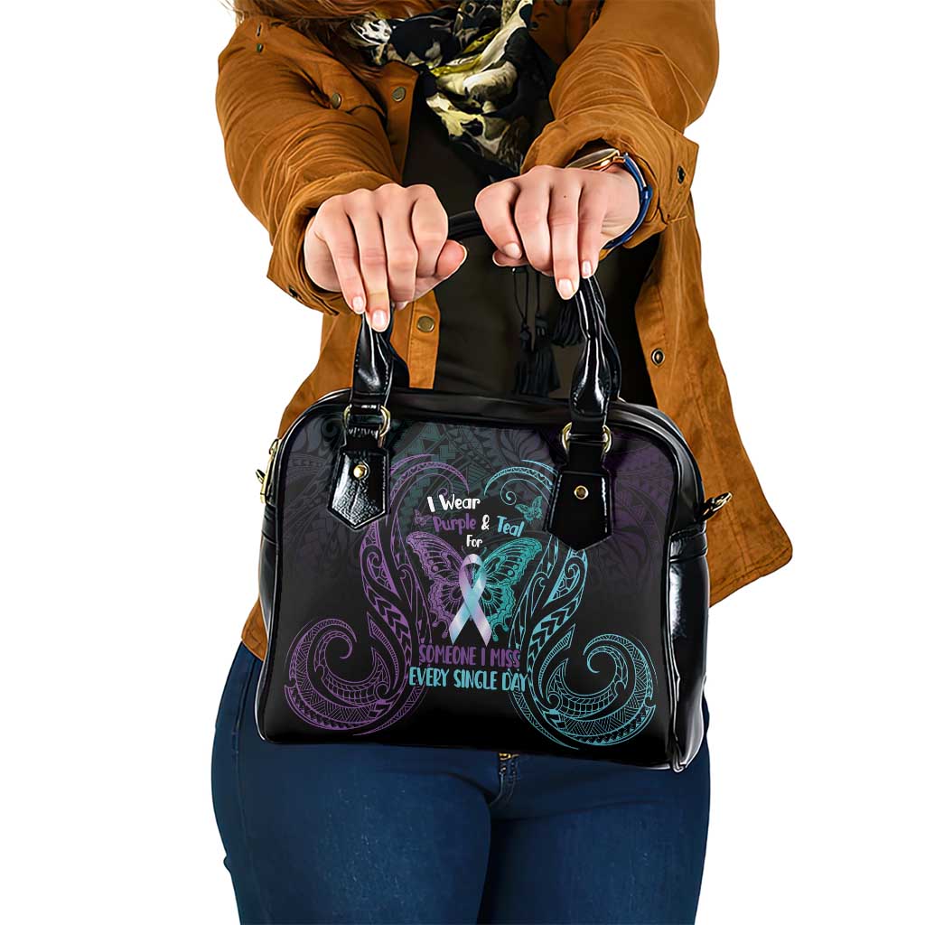 Suicide Awareness Memorial Shoulder Handbag I Wear Purple and Teal For Someone I Miss - Polynesian Pride