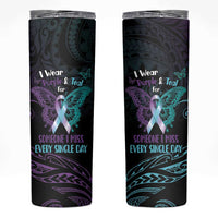 Suicide Awareness Memorial Skinny Tumbler I Wear Purple and Teal For Someone I Miss LT14 Black - Polynesian Pride