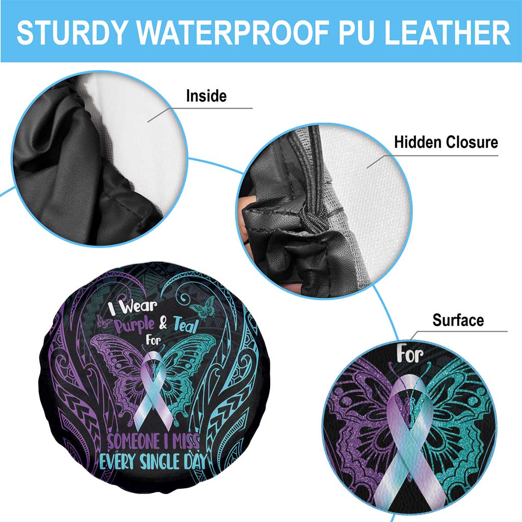 Suicide Awareness Memorial Spare Tire Cover I Wear Purple and Teal For Someone I Miss - Polynesian Pride