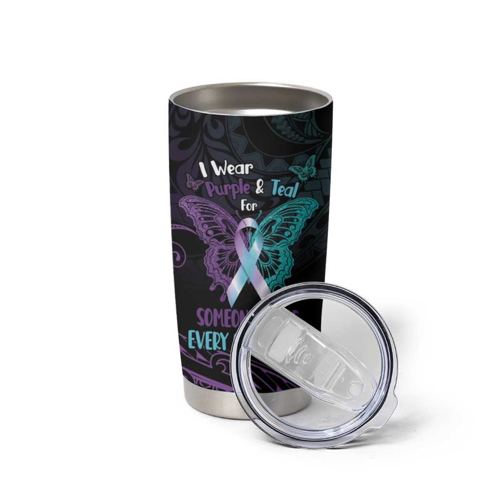Suicide Awareness Memorial Tumbler Cup I Wear Purple and Teal For Someone I Miss - Polynesian Pride