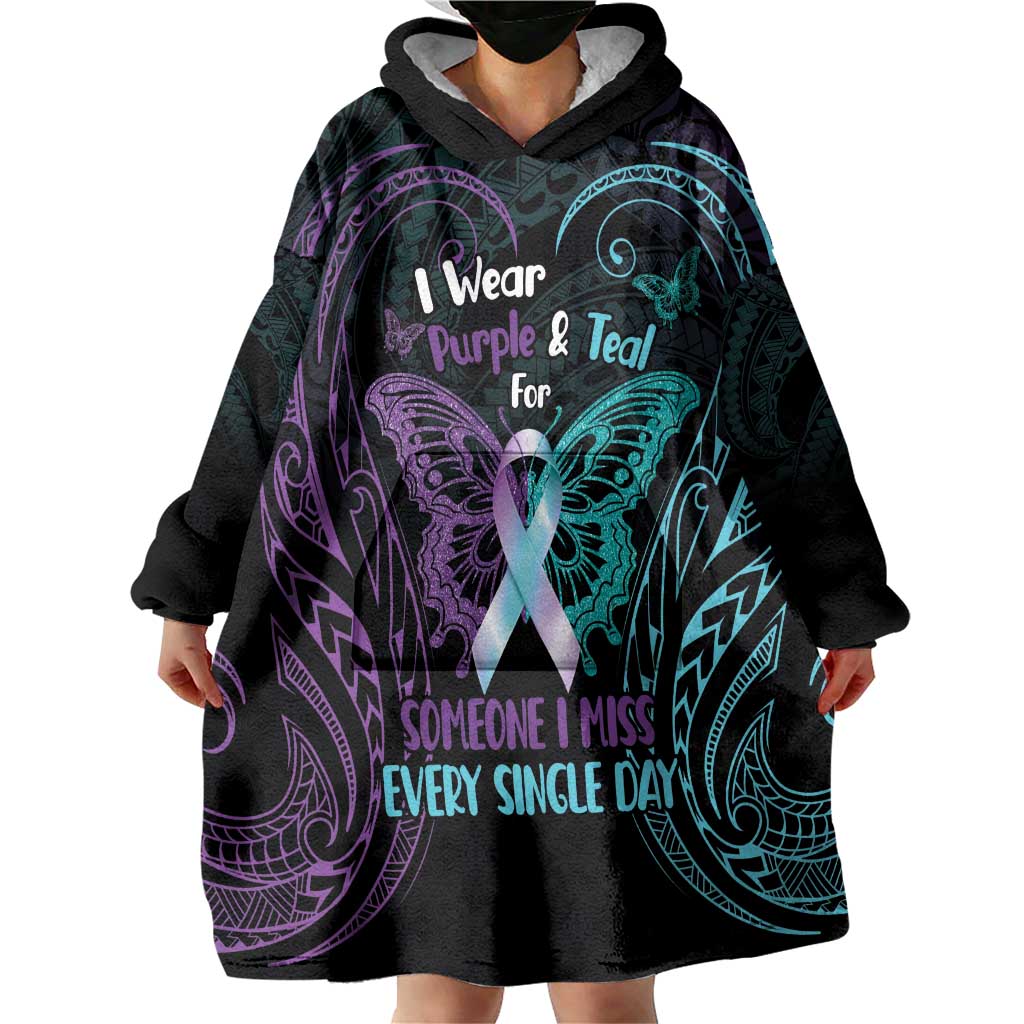 Suicide Awareness Memorial Wearable Blanket Hoodie I Wear Purple and Teal For Someone I Miss LT14 - Polynesian Pride