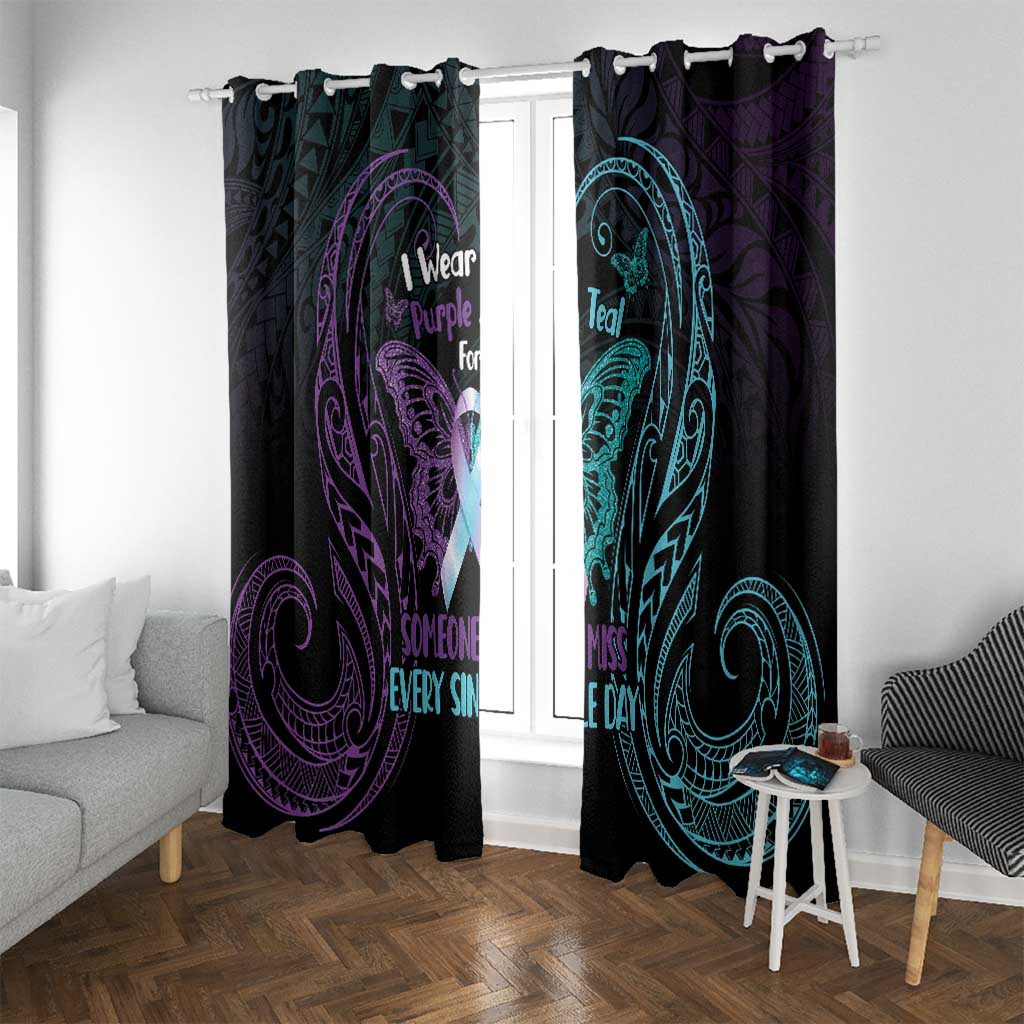 Suicide Awareness Memorial Window Curtain I Wear Purple and Teal For Someone I Miss - Polynesian Pride