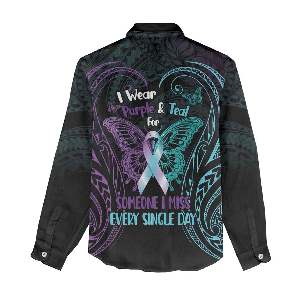 Suicide Awareness Memorial Women Casual Shirt I Wear Purple and Teal For Someone I Miss LT14 - Polynesian Pride