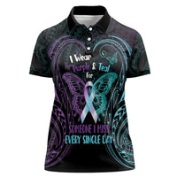 Suicide Awareness Memorial Women Polo Shirt I Wear Purple and Teal For Someone I Miss LT14 Female Black - Polynesian Pride