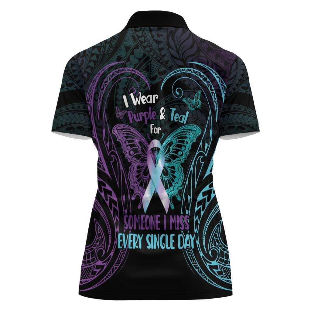 Suicide Awareness Memorial Women Polo Shirt I Wear Purple and Teal For Someone I Miss LT14 - Polynesian Pride