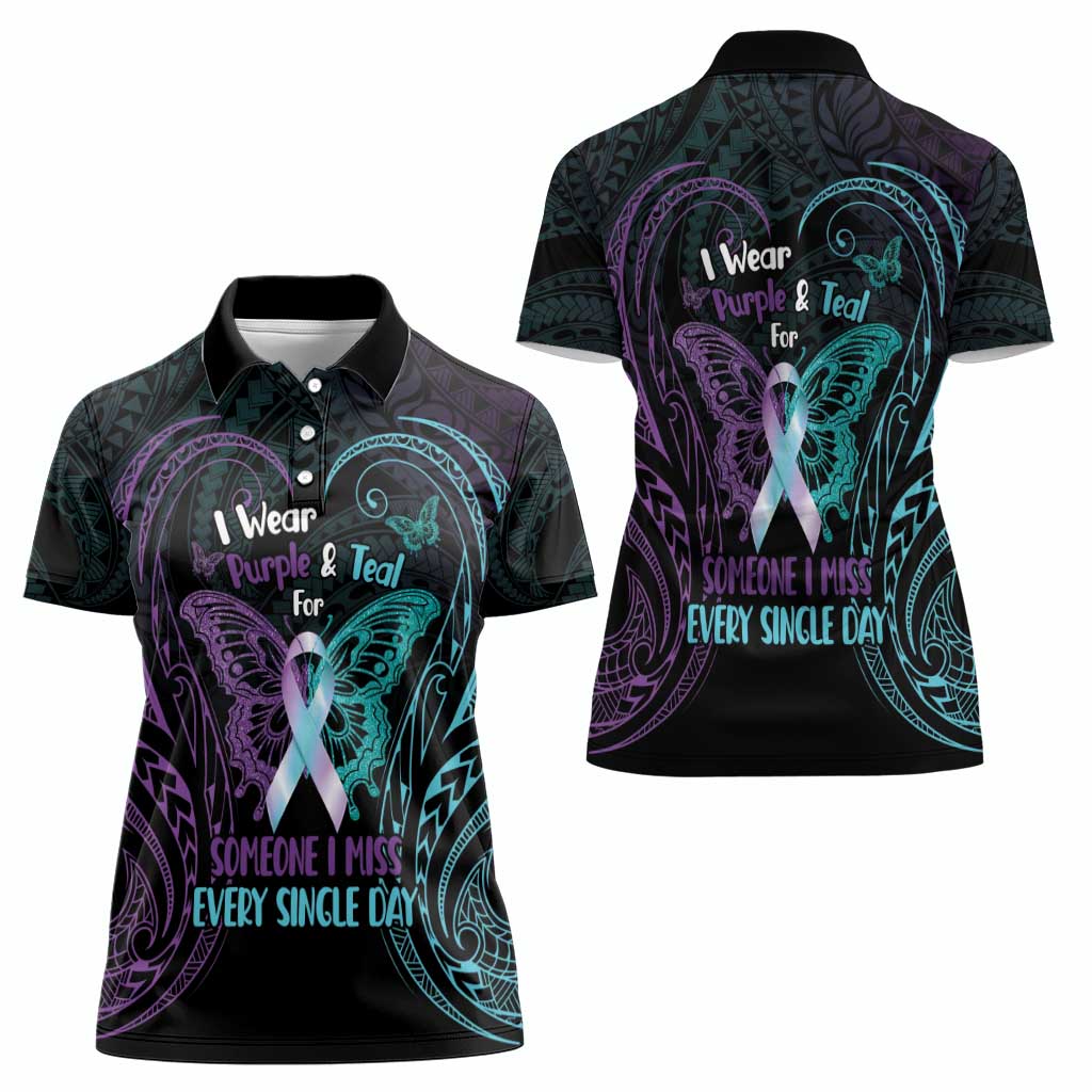 Suicide Awareness Memorial Women Polo Shirt I Wear Purple and Teal For Someone I Miss LT14 - Polynesian Pride