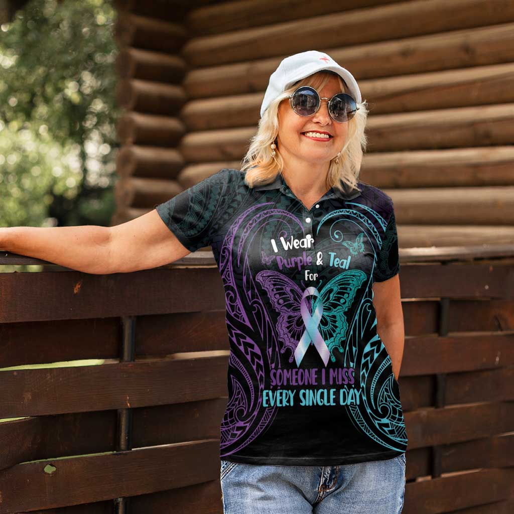 Suicide Awareness Memorial Women Polo Shirt I Wear Purple and Teal For Someone I Miss LT14 - Polynesian Pride