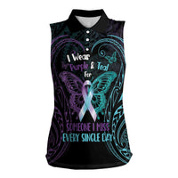Suicide Awareness Memorial Women Sleeveless Polo Shirt I Wear Purple and Teal For Someone I Miss LT14 Female Black - Polynesian Pride